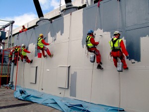 Coating work by rope access