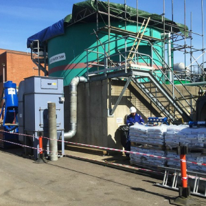 A scaffold roof was installed to the open topped tank